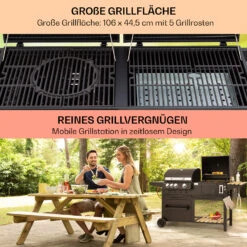 Aberdeen Kombi-Grill Gas Kohle Smoker Thermometer 2 Seitentische Mobil -Klarstein 10040295 de 0005 usp