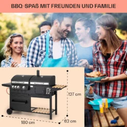 Aberdeen Kombi-Grill Gas Kohle Smoker Thermometer 2 Seitentische Mobil -Klarstein 10040295 de 0008 usp