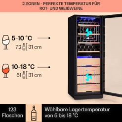 Barossa 123 Duo Weinkühlschrank 123 Fl 226 Ltr 2 Zonen Touch-Steuerung -Klarstein 10040721 de 0003 usp