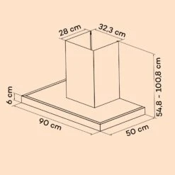 Alinea 90 Dunstabzugshaube 90cm Wandhaube WiFi A++ 500m³/h Touch -Klarstein 10041174 yy 0011 dimensions