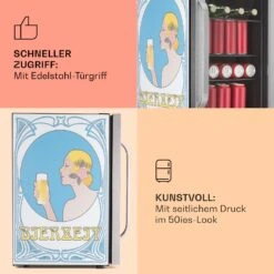 Beersafe 70 Bierzeit Edition Kühlschrank 70 Liter 3 Böden Panoramaglastür Edelstahl -Klarstein 10041175 de 0004 usp