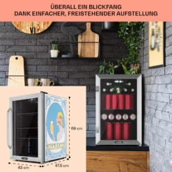 Beersafe 70 Bierzeit Edition Kühlschrank 70 Liter 3 Böden Panoramaglastür Edelstahl -Klarstein 10041175 de 0007 usp