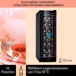 Barolo 14 Slim Uno Weinkühlschrank 46 Ltr 14 Flaschen 11-18°C SingleZone 11 Barolo 14 Slim Uno Weinkühlschrank 46 Ltr 14 Flaschen 11-18°C SingleZone -Klarstein 10041206 de 0003 usp