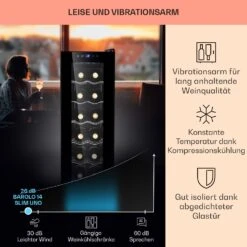 Barolo 14 Slim Uno Weinkühlschrank 46 Ltr 14 Flaschen 11-18°C SingleZone 12 Barolo 14 Slim Uno Weinkühlschrank 46 Ltr 14 Flaschen 11-18°C SingleZone -Klarstein 10041206 de 0004 usp