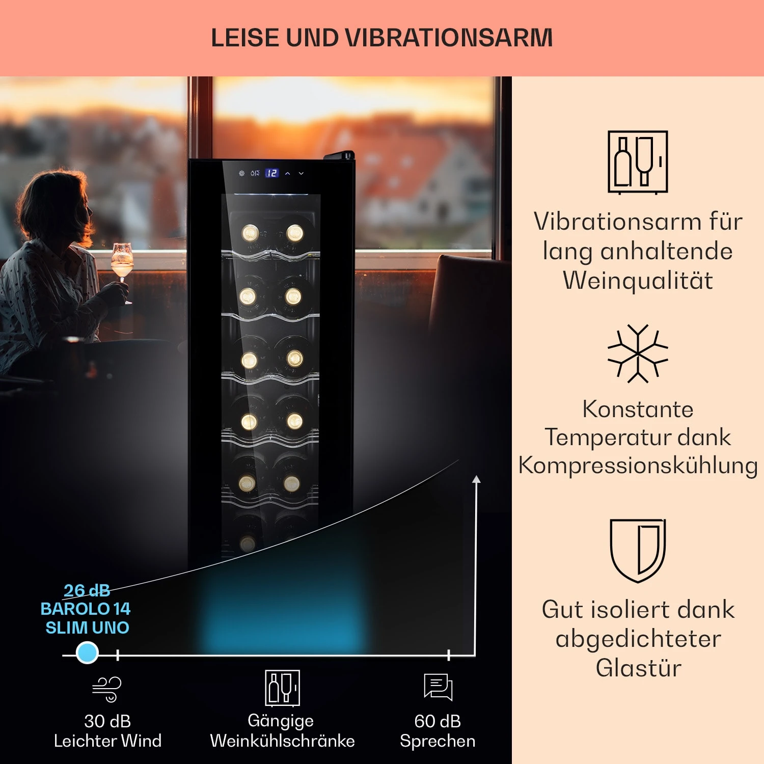 Barolo 14 Slim Uno Weinkühlschrank 46 Ltr 14 Flaschen 11-18°C SingleZone 4 Barolo 14 Slim Uno Weinkühlschrank 46 Ltr 14 Flaschen 11-18°C SingleZone – Bild 4