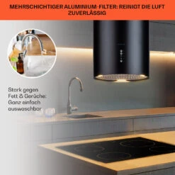 Bolea Inselabzugshaube Ø38cm Ab-/Umluft 600m³/h LED Inkl. Aktivkohlefilter -Klarstein 10041223 de 0006 usp
