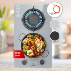 Firetale Gaskochfeld 2-flammig Aluminium-Brenner Erdgas/Propangas Inkl. Schlauch Und Druckminderer