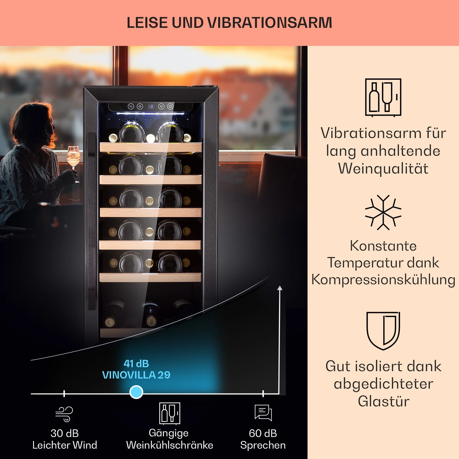 Vinovilla 29 Built-In Weinkühlschrank 81 L / 29 Fl. 1 Zone Glastür Edelstahl 4 Vinovilla 29 Built-In Weinkühlschrank 81 L / 29 Fl. 1 Zone Glastür Edelstahl – Bild 4