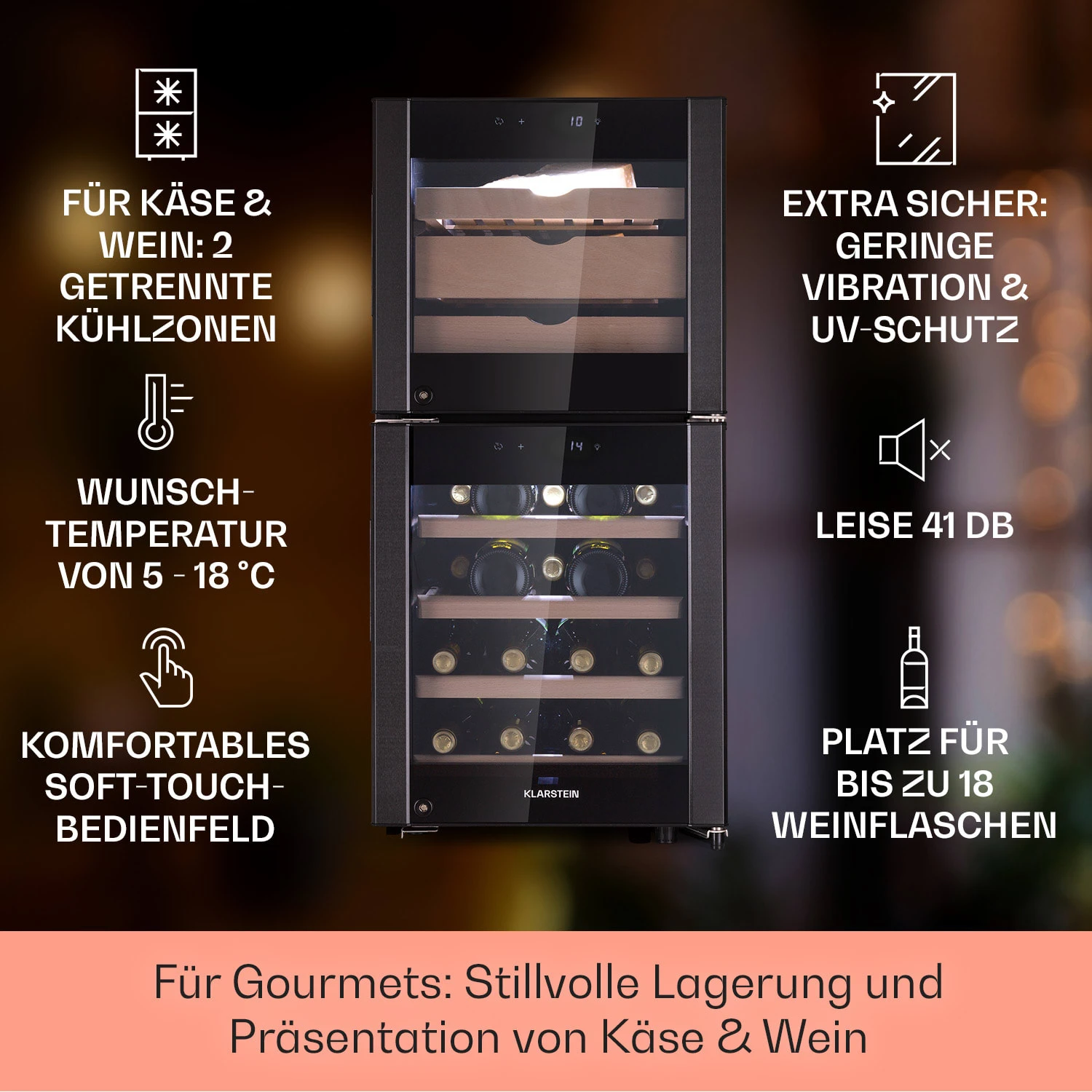 El Dorado 89 Käse & Weinkühlschrank 2 Zonen Touch 89L LED 2 El Dorado 89 Käse & Weinkühlschrank 2 Zonen Touch 89L LED – Bild 2