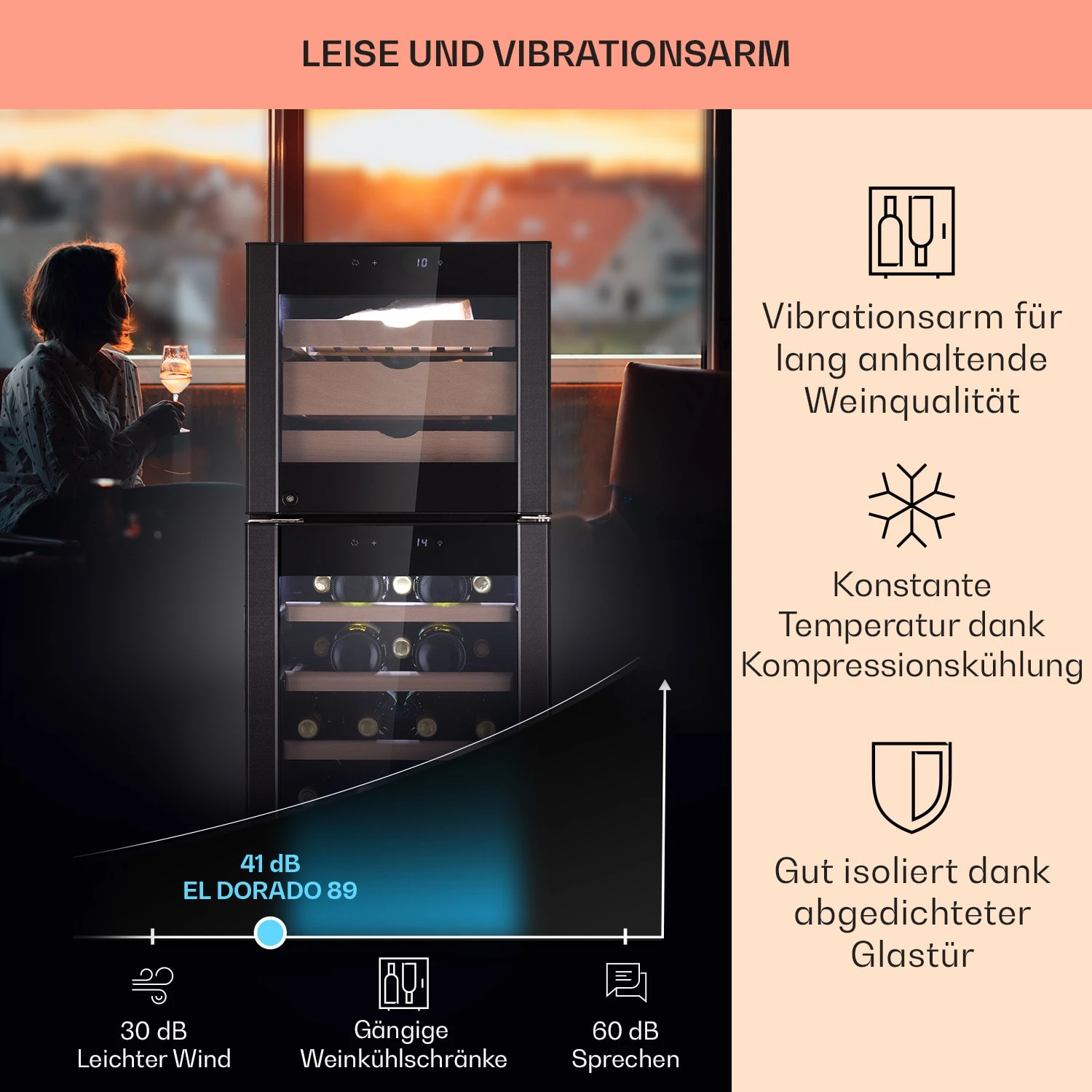 El Dorado 89 Käse & Weinkühlschrank 2 Zonen Touch 89L LED 3 El Dorado 89 Käse & Weinkühlschrank 2 Zonen Touch 89L LED – Bild 3