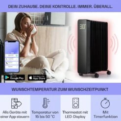 Sanford Smart Ölradiator 2500 W Leistung Wochentimer LED-Display Touch-Panel Klarstein-App -Klarstein 10041358 de 0003 usp