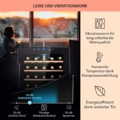 Barossa 32 Uno Weinkühlschrank 1 Zone 95 Liter / 36 Flaschen Touch-Display -Klarstein 10041395 de 0004 usp