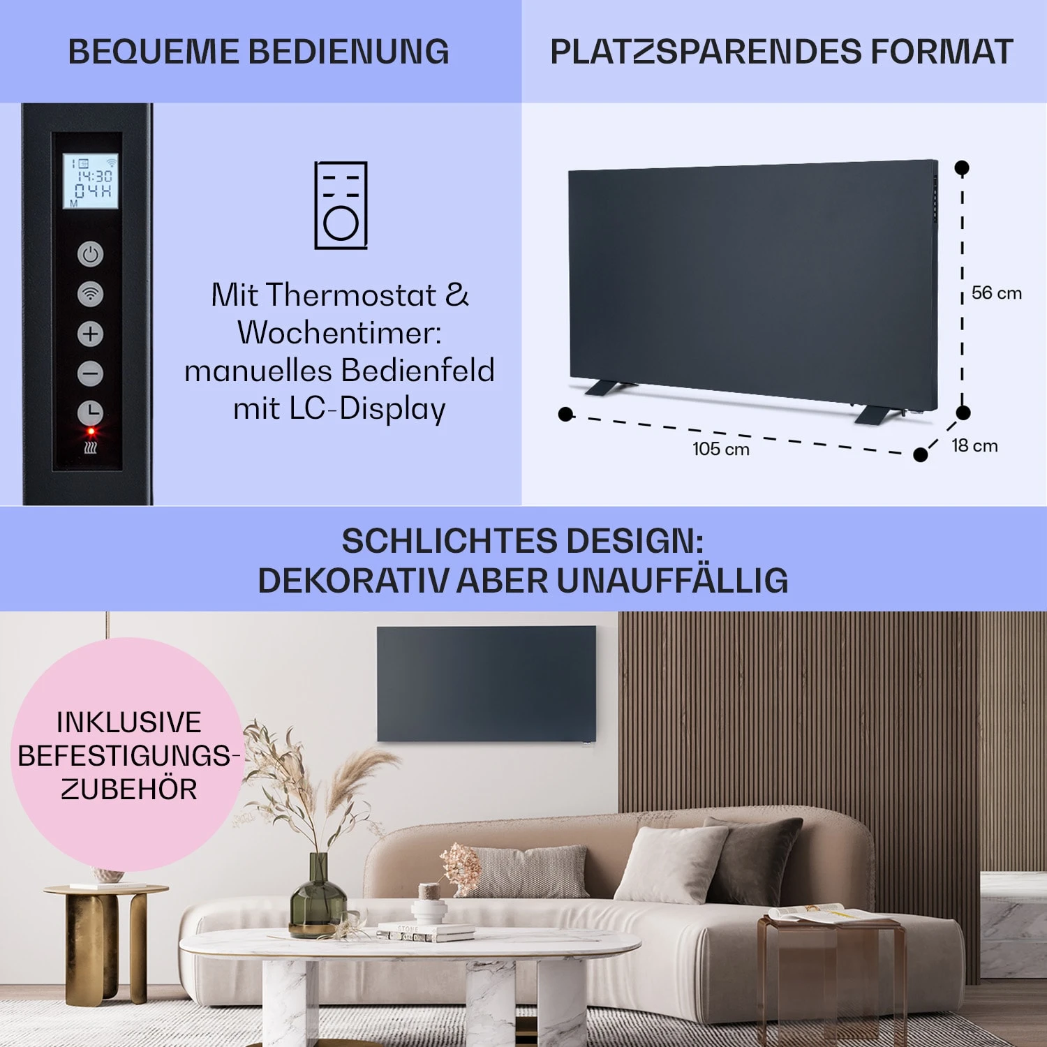 Taal Smart Hybrid-Infrarot-Heizung 105x56cm 750W Wochentimer IP24 6 Taal Smart Hybrid-Infrarot-Heizung 105x56cm 750W Wochentimer IP24 – Bild 6