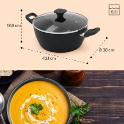 Noto Endurance Kochtopf Ø28cm Geschmiedetes Aluminium Deckel Induktion PTFE-Antihaftbeschichtung -Klarstein 10045008 yy 0009 dimensions