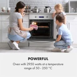 Gusteau Hektor Einbau-Set Backofen + Unterbau-Haube 2950W 64Ltr 530 M³/h Weiß Edelstahl -Klarstein 60002592 yy 0003 logo Klarstein Gusteau Elektrischer Einbaubackofen weiss