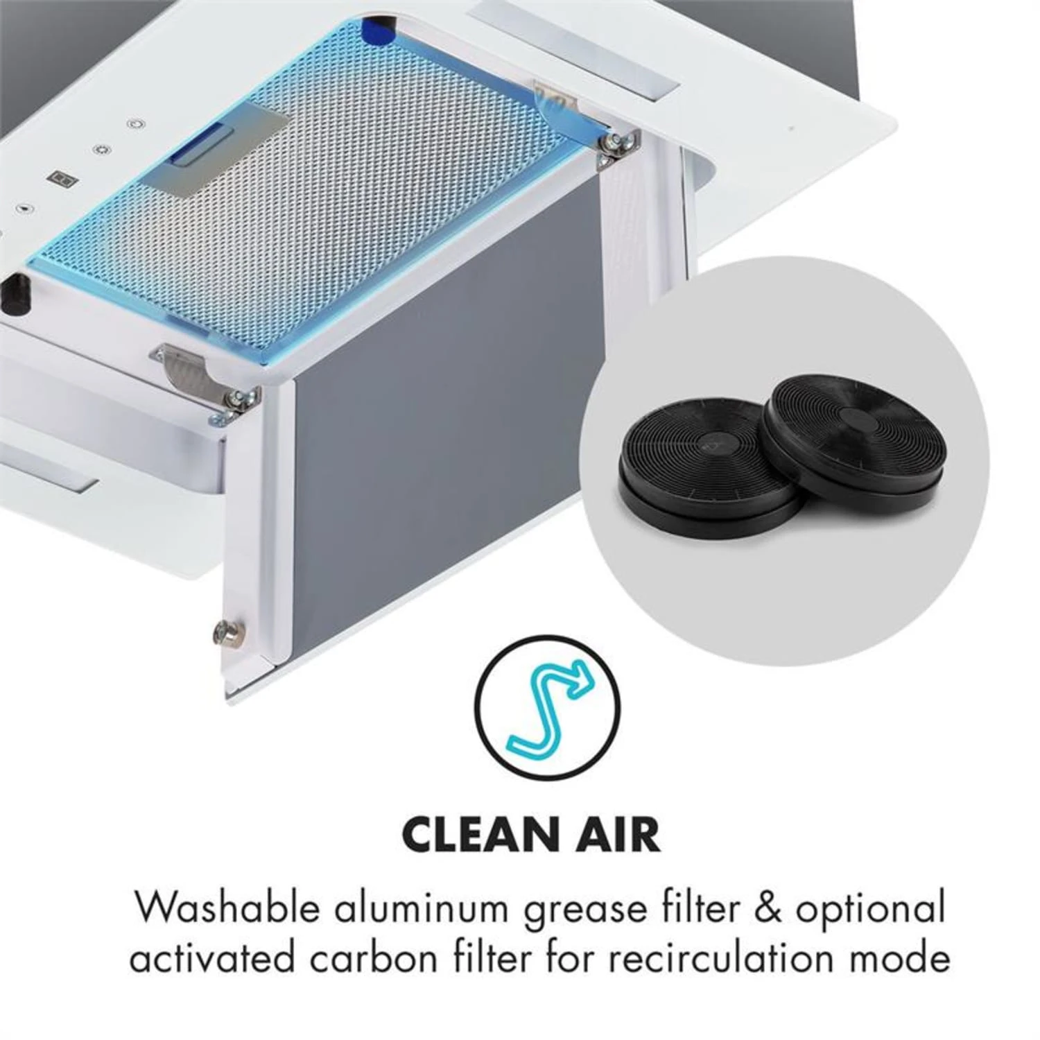 Gusteau Hektor Einbau-Set Backofen + Unterbau-Haube 2950W 64Ltr 530 M³/h Weiß Edelstahl – Bild 9